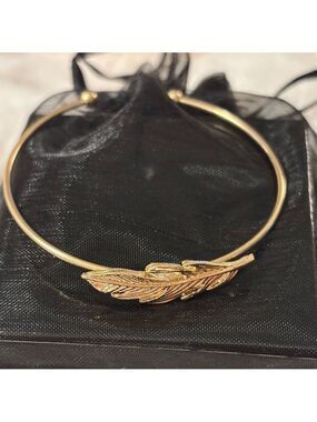 Gold Feather Bangle Bracelet